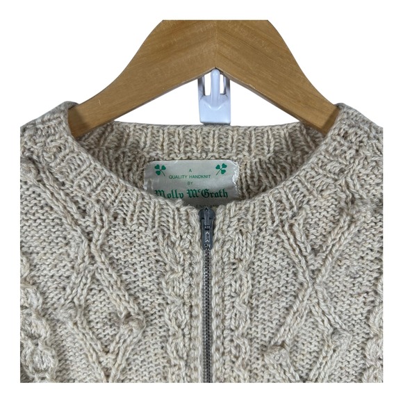 Handmade Fisherman Knit Zip Sweater Jacket 34" Chest Cream Chunky Wool‎ Cardigan - Picture 2 of 8